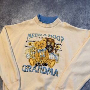 Vintage Grandma Teddy Bear Need A Hug Sweatshirt Women's Medium 90s Retro